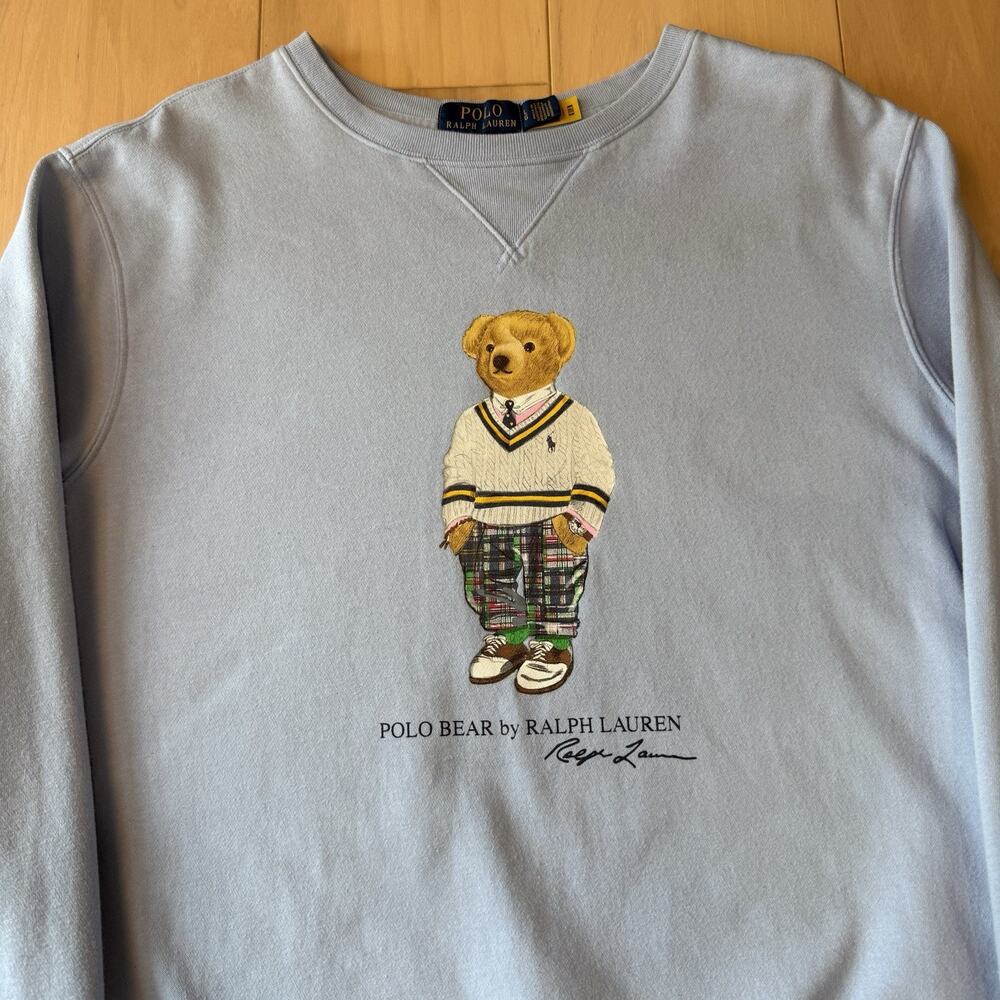 Polo Ralph Lauren Bear Sweatshirt Large Blue Cardigan Fleece - Picture 4 of 10